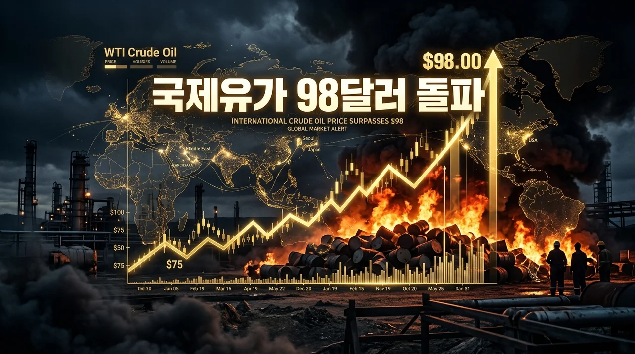 국제유가 98.71달러 돌파, 호르무즈 봉쇄 위기와 3월 금리 동결의 나비효과